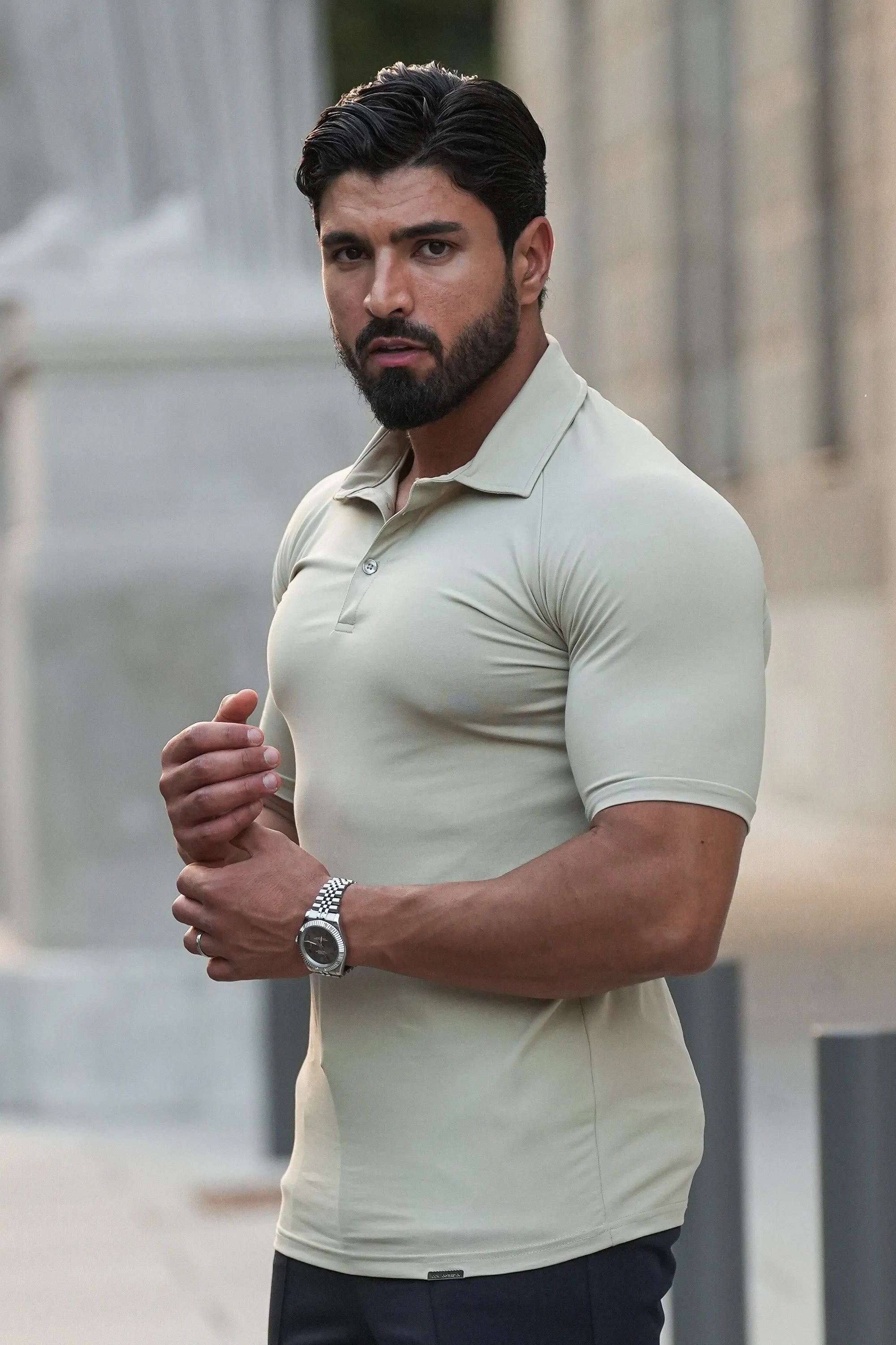 THE MUSCLE BUTTON POLO - PURE STONE - ICON. AMSTERDAM