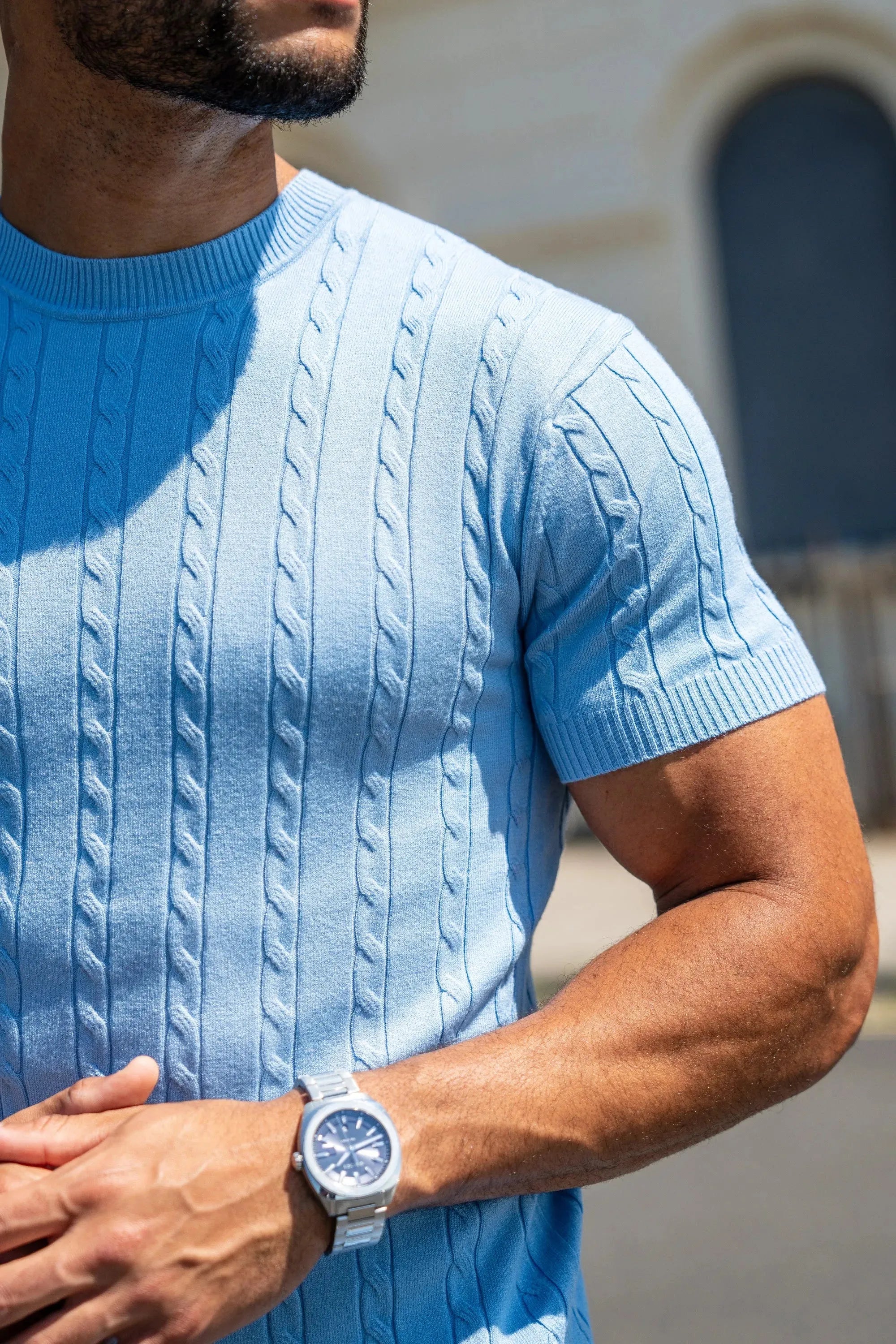 THE CABLE SHORT SLEEVE T-SHIRT - LIGHT BLUE - ICON. AMSTERDAM