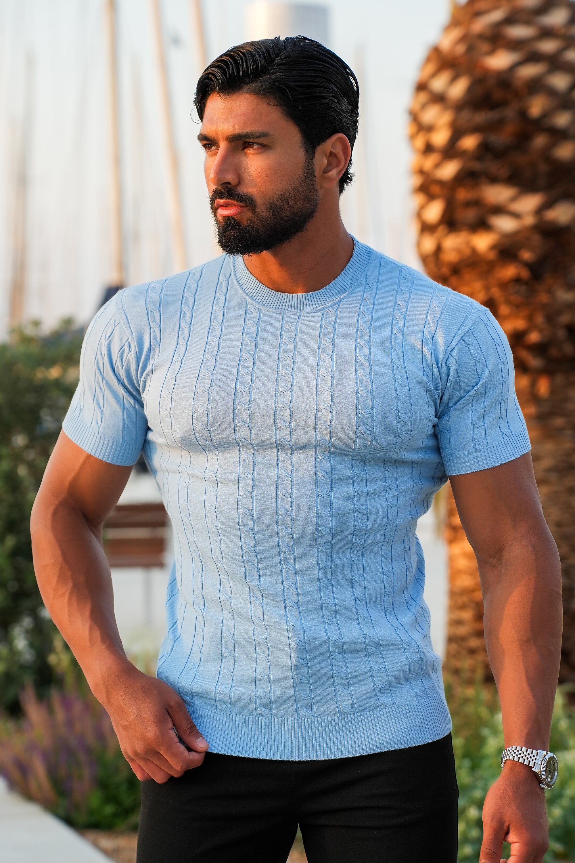 THE CABLE SHORT SLEEVE T-SHIRT - LIGHT BLUE - ICON. AMSTERDAM