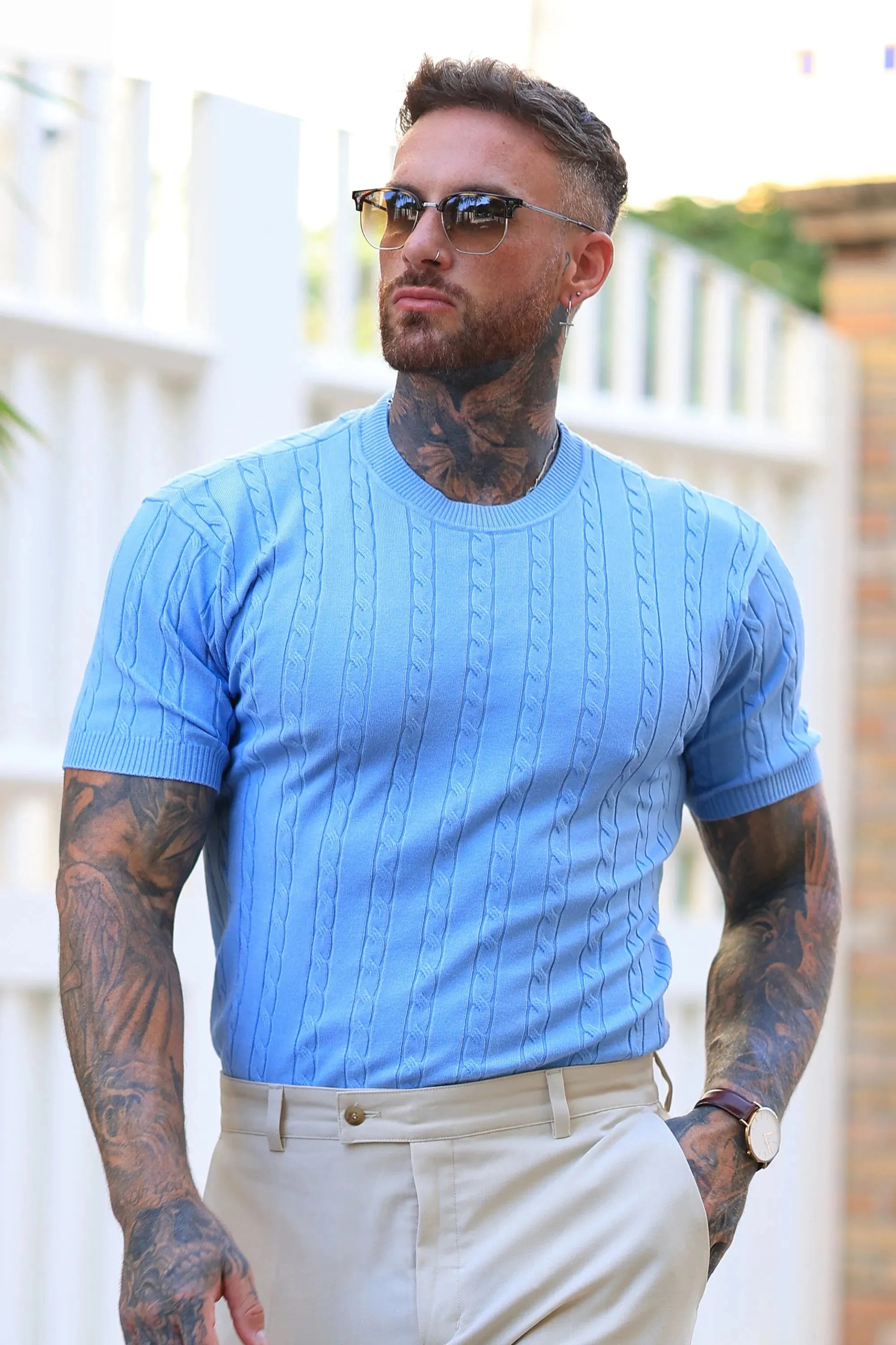 THE CABLE SHORT SLEEVE T-SHIRT - LIGHT BLUE - ICON. AMSTERDAM