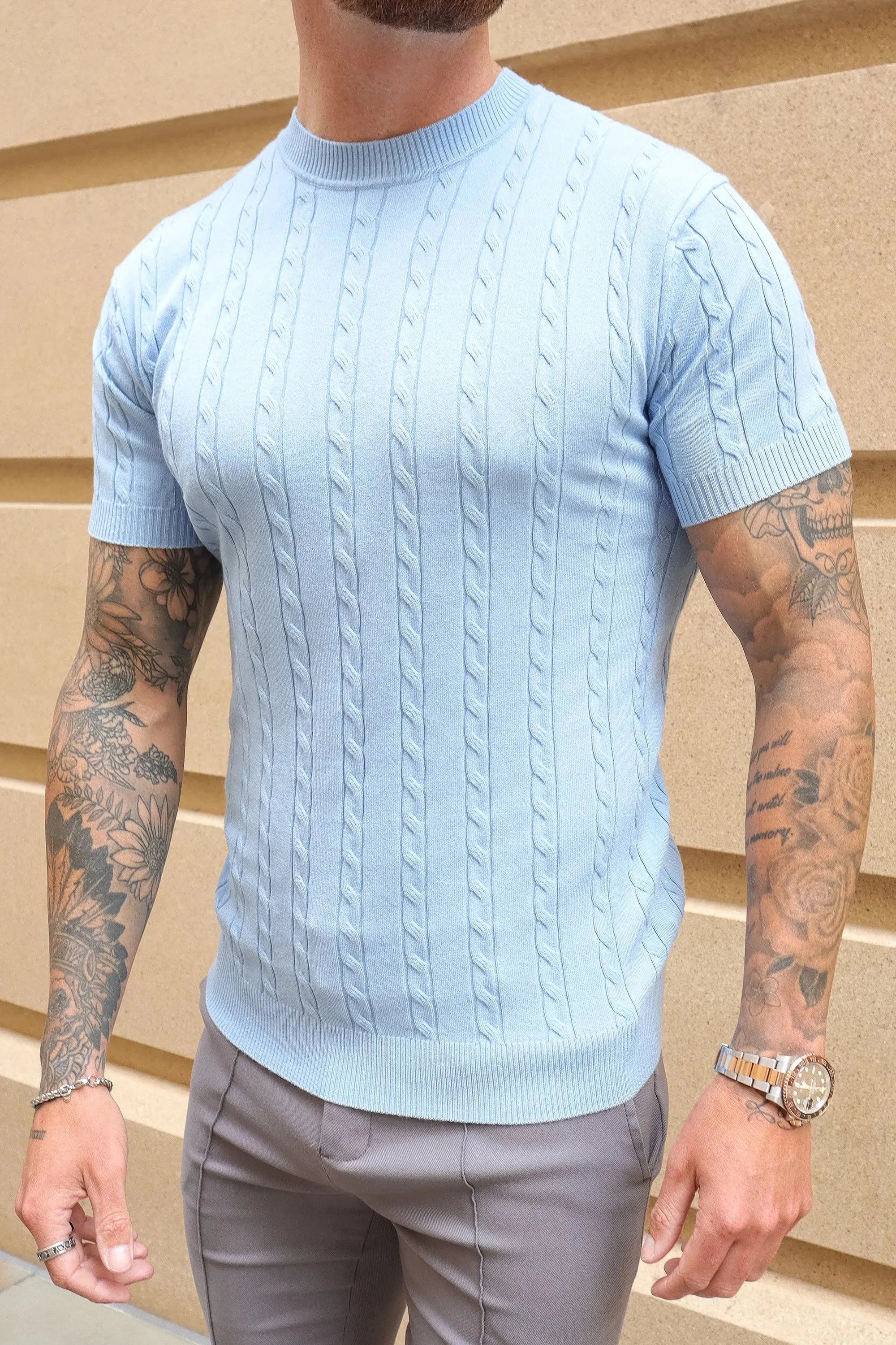 THE CABLE SHORT SLEEVE T-SHIRT - LIGHT BLUE - ICON. AMSTERDAM