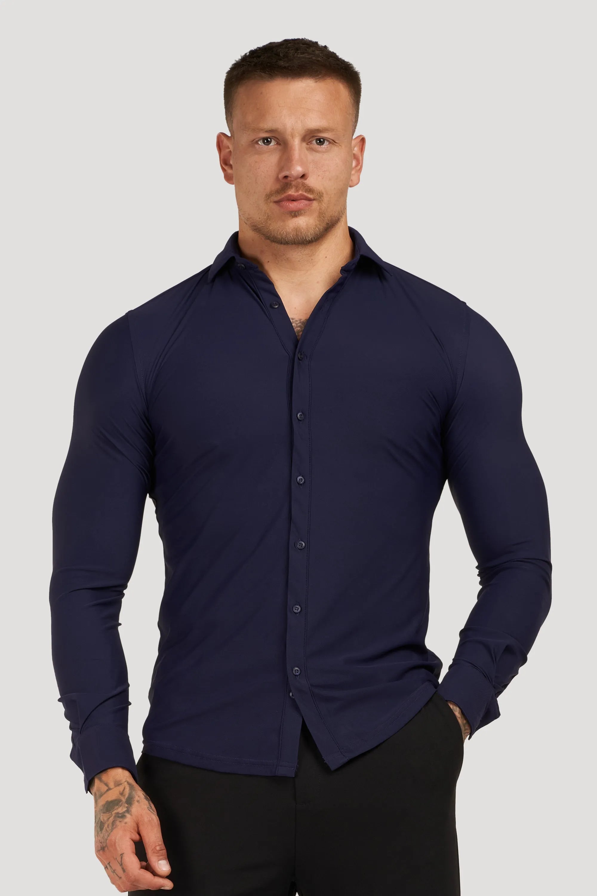 THE ATHLETIC STRETCH SHIRT - NAVY BLUE - ICON. AMSTERDAM