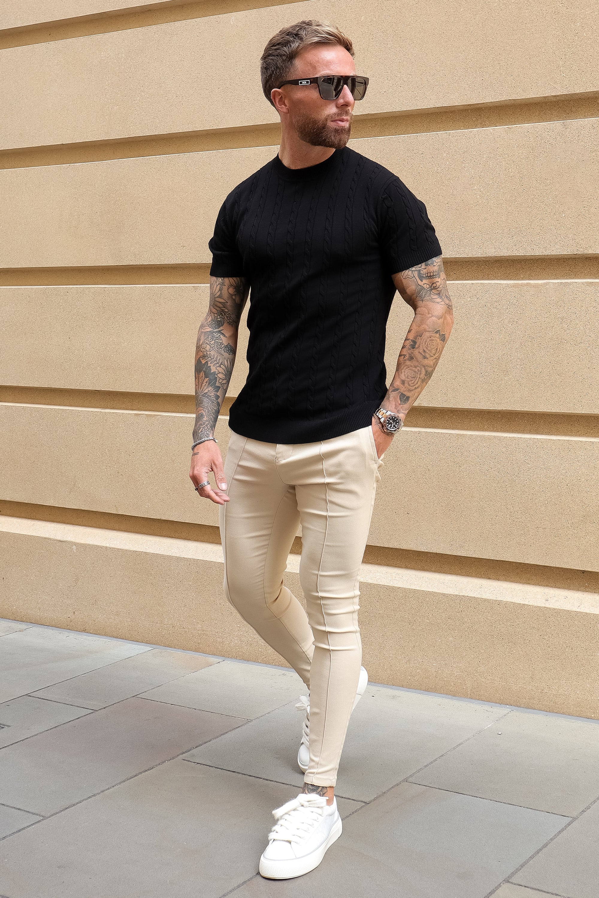 THE CABLE SHORT SLEEVE T-SHIRT - BLACK - ICON. AMSTERDAM