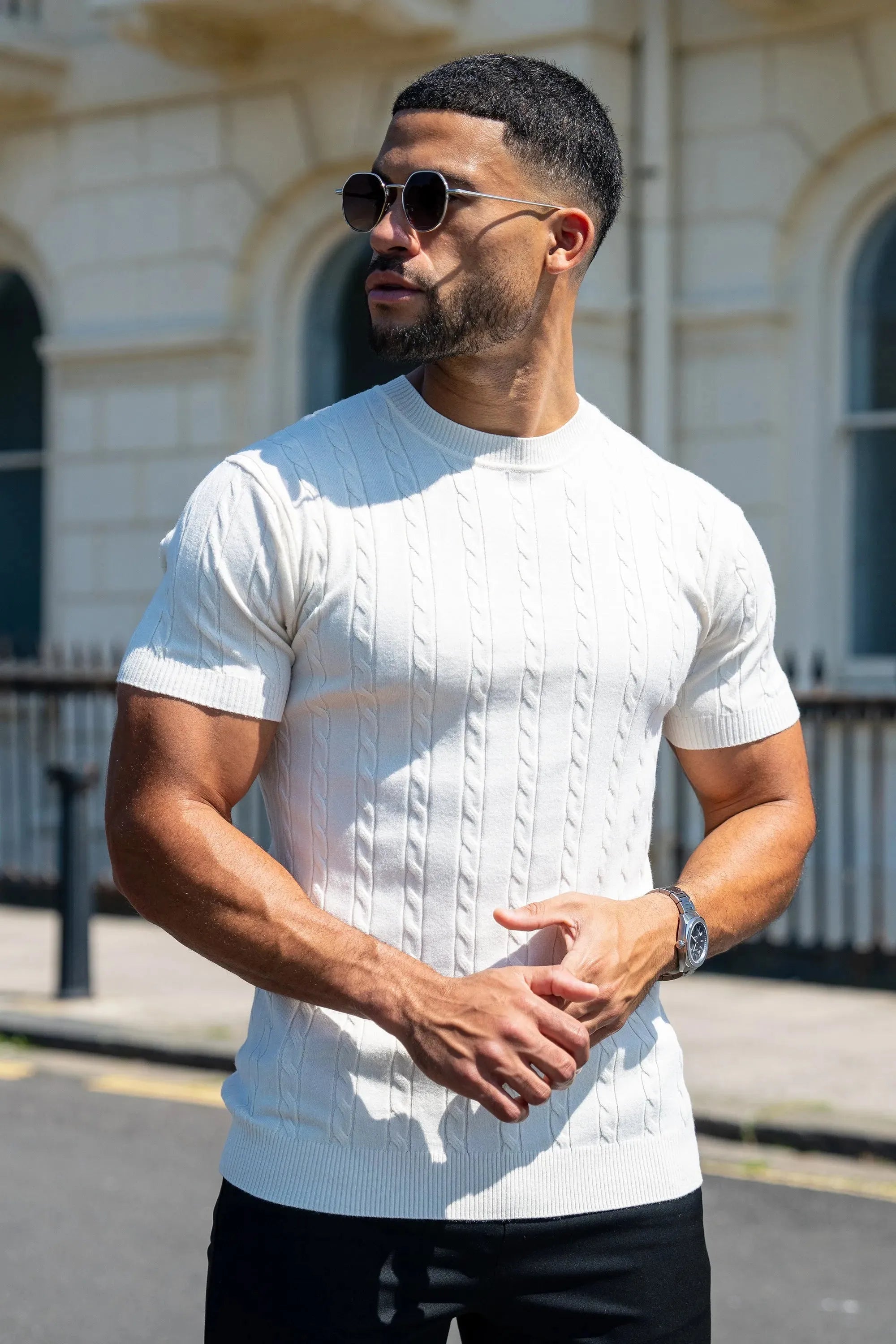 THE CABLE SHORT SLEEVE T-SHIRT - OAT MILK - ICON. AMSTERDAM